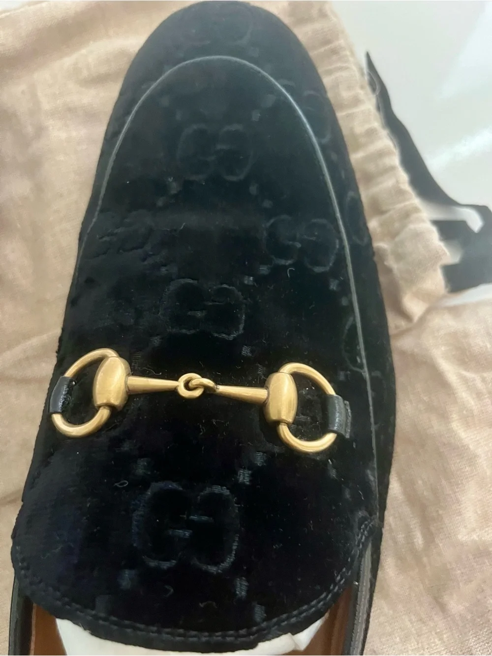 Gucci Black Velvet Horsebit Slip-On Loafers